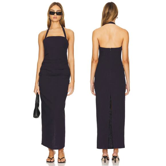 LIONESS 1999 Maxi Dress Halter Neck Ruched Formal Party Gala Evening Navy Medium - Picture 1 of 12